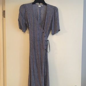 Blue and white polka dot dress